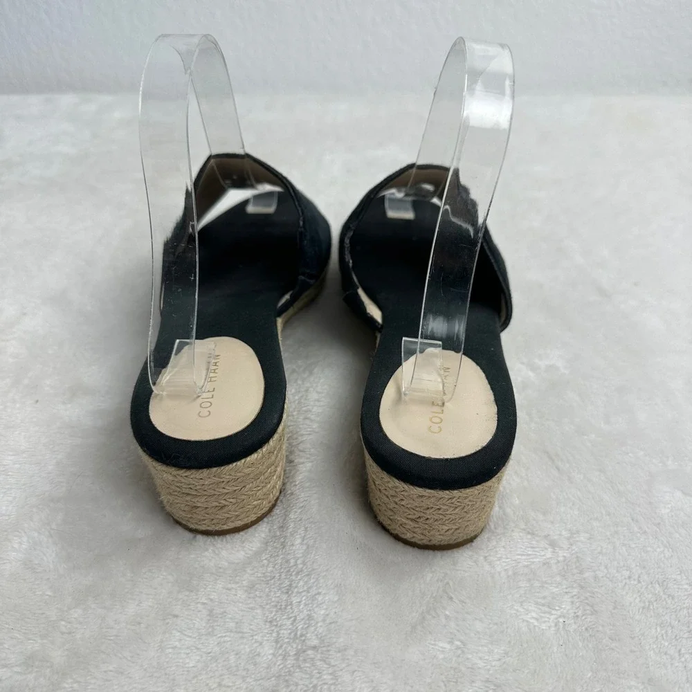 Cole Haan‎ Womens Black Suede Espadrille Wedge Slide Sandals Size 8.5 B